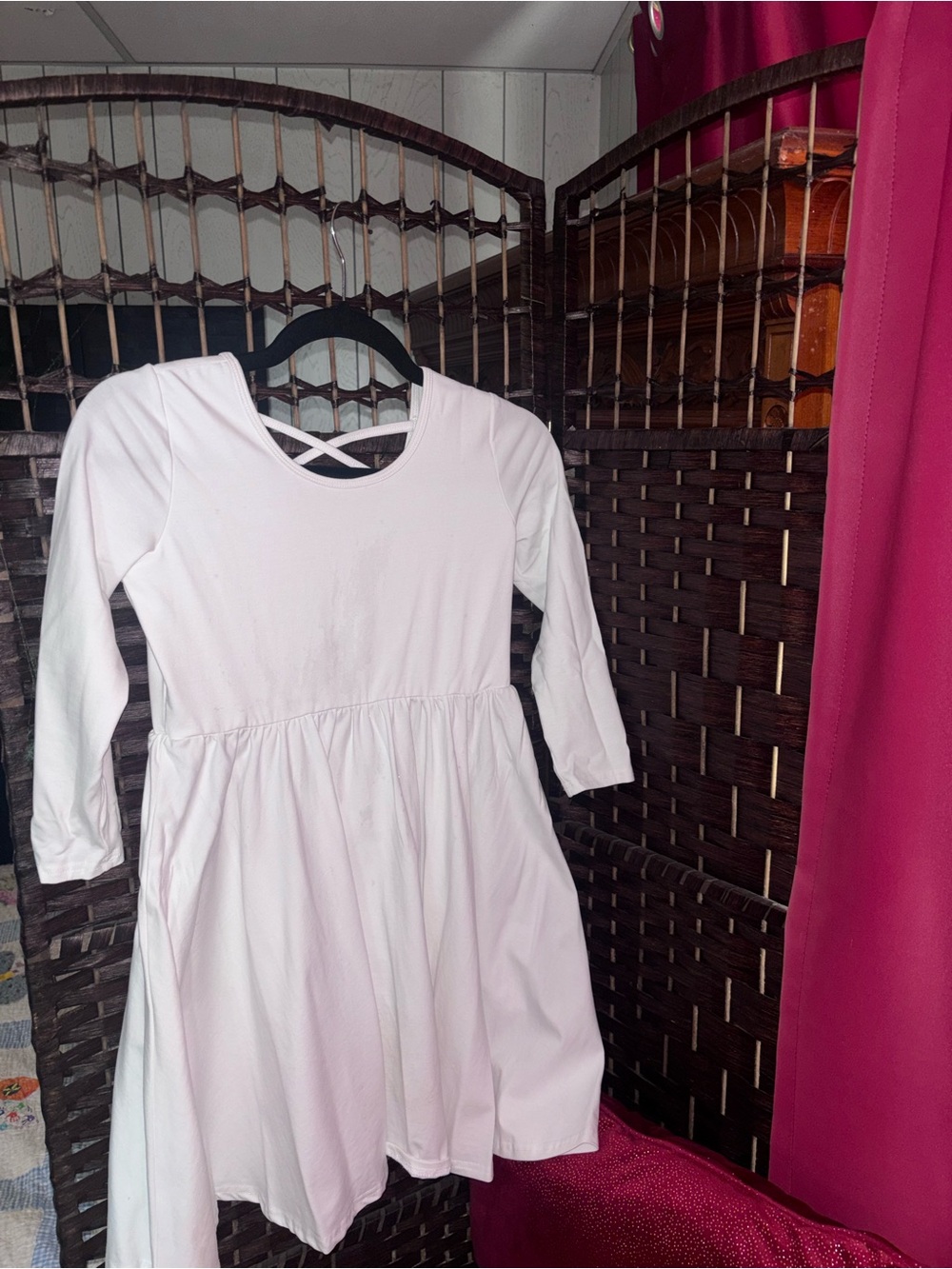 Girls' Long Sleeve Light Pink Cotton Dress